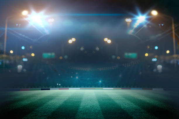 lights at night and stadium. Mixed photos stock photo