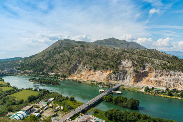 view near shkodar city from rozafa castle, albania - grass church flood landscape imagens e fotografias de stock