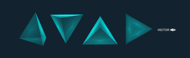 piramidy. siatka molekularna. styl technologii 3d. ilustracja wektorowa. futurystyczna struktura połączeń dla chemii i nauki. - pyramid shape triangle three dimensional shape shape stock illustrations