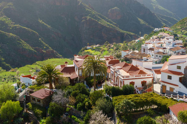 Tejeda village in the mountains of Gran Canaria, Canary islands, Tejeda, idyllic village in the mountains of Gran Canaria, Canary islands, Spain grand canary stock pictures, royalty-free photos & images