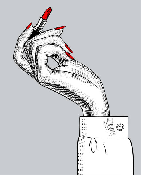 ilustrações de stock, clip art, desenhos animados e ícones de female hand with a red lipstick - passion women human hand macro