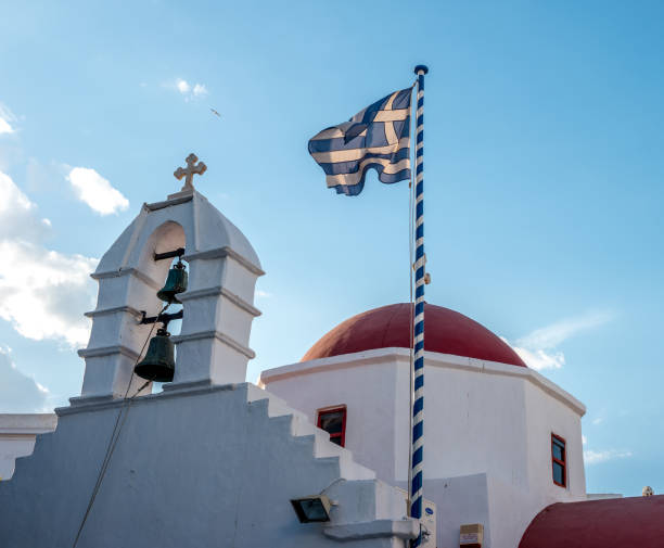 istock Greek orthodox church with red dome 990087444