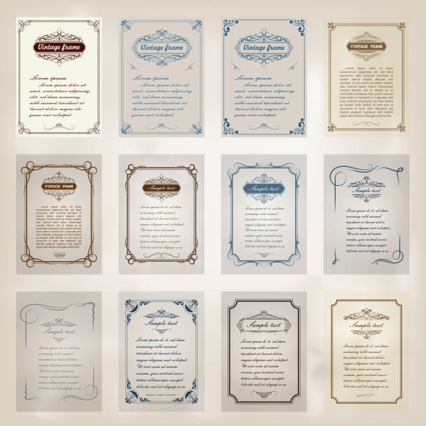 set of vintage frame set of vintage frame with beautiful filigree and decorative border or premium invitation cards on ancient background , vector illustration tracery stock illustrations