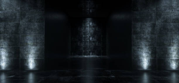 istock Empty Dark Concrete Room With Led Lights High Contrast  And Reflections 3D Rendering 990096886