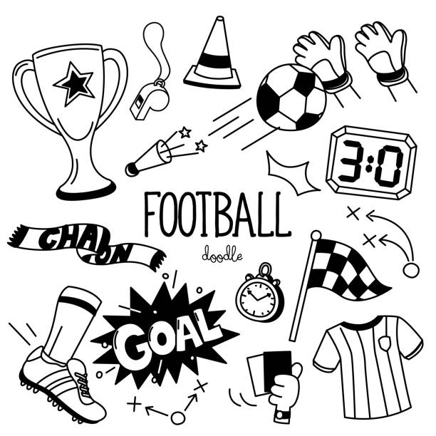 футбольный дудл. ручной рисунок стили футбола - football lineman stock illustrations