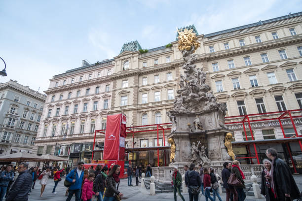 People walking along Graben or Grabenstrasse, the main shopping street in the center of Vienna. Vienna, Austria - 15 April 2017 : People walking along Graben or Grabenstrasse, the main shopping street in the center of Vienna. people shopping in graben street vienna austria stock pictures, royalty-free photos & images