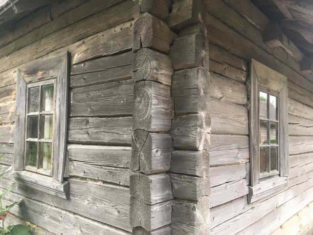 istock Old wooden wall rustic house village 990129238
