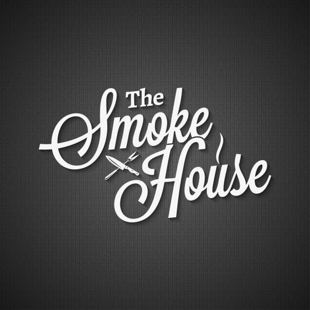smokehouse vintage lettering on black background smokehouse vintage lettering on black background 10 eps chef cooking flames stock illustrations