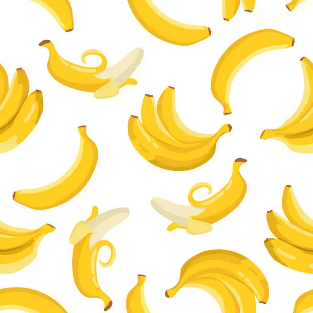 Vector illustration of Vector summer exotic pattern with yellow bananas. Seamless texture design.