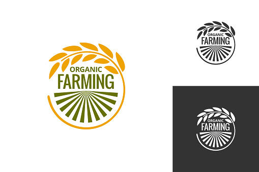 farm product logo. Fresh farming food produce icon set background 8 eps