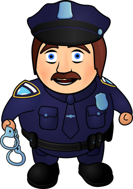 cartoon lachende polizist - humor badge blue crime stock-grafiken, -clipart, -cartoons und -symbole