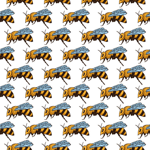 vektor musterdesign mit bienen. schwarze und gelbe textur - bee flower backgrounds golden sunflower stock-grafiken, -clipart, -cartoons und -symbole