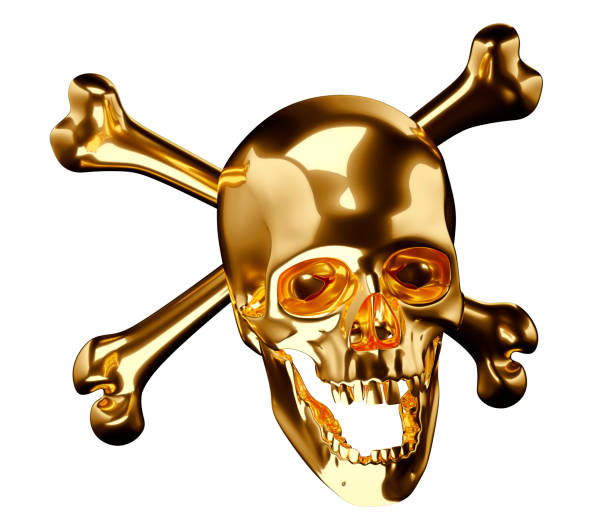 istock Golden Skull with crossed bones or totenkopf isolated on white 3d render 3d illustration 990183536