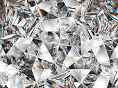 diamond texture closeup and kaleidoscope. top view of round gemstone 3d render, 3d illustration