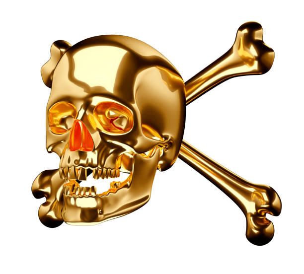 istock Golden Skull with cross bones or totenkopf isolated on white 3d render 3d illustration 990192276