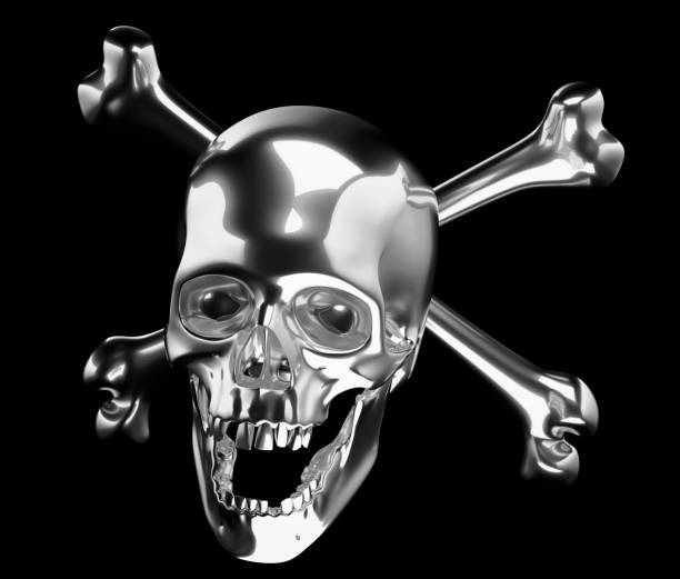 istock Silver Skull with crossed bones or totenkopf isolated on black 3d render 3d illustration 990192486