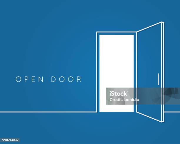 Open Door Line Concept Blue Room Logo Vector Background Stock Illustration - Download Image Now