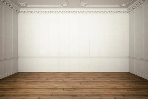 Photo of Empty White Room with Parquet Floor