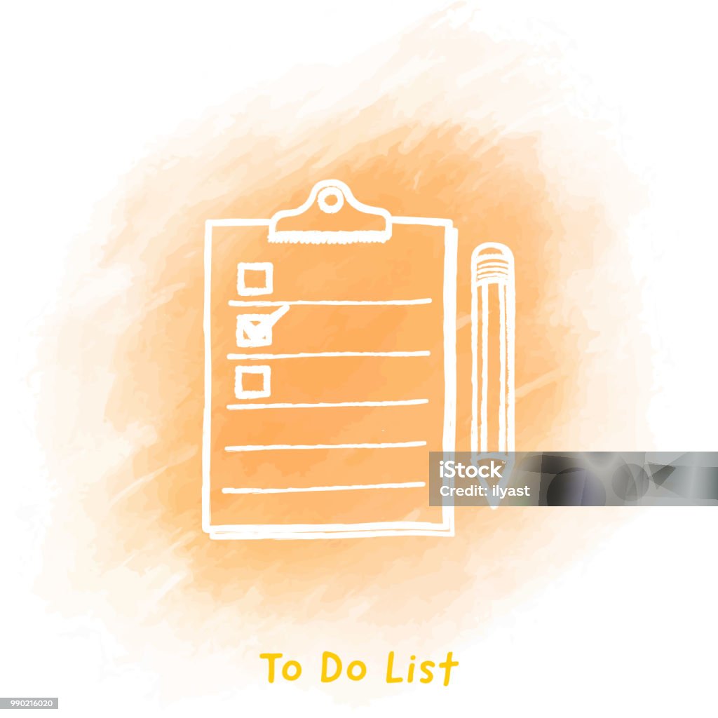 To Do List Doodle Watercolor Background Vector clipboard with pen doodle sketch over watercolor background. Watercolor Painting stock vector