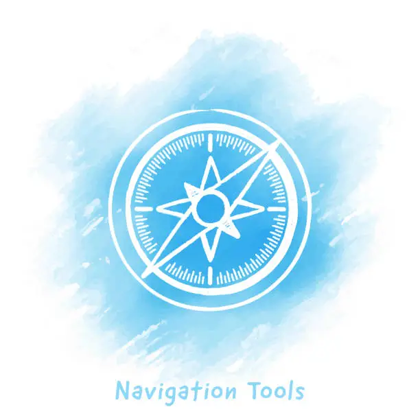 Vector illustration of Navigation Tools Doodle Watercolor Background