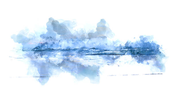 istock Abstract soft wave water sea watercolor illustration painting background. 990219002