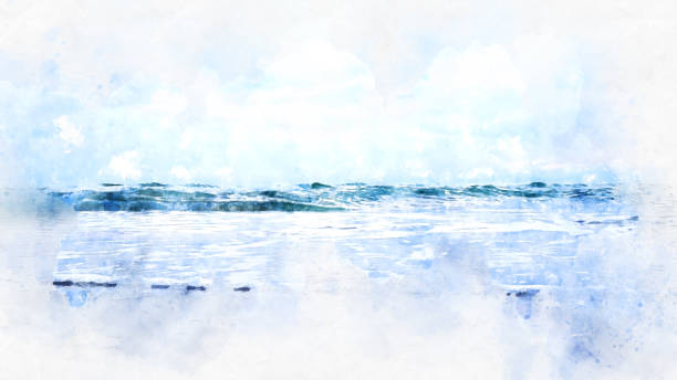 istock Abstract soft wave water sea watercolor illustration painting background. 990219042