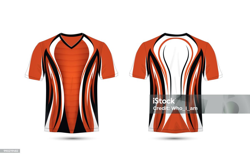 Orange- black t-shirt sport design template for soccer jersey