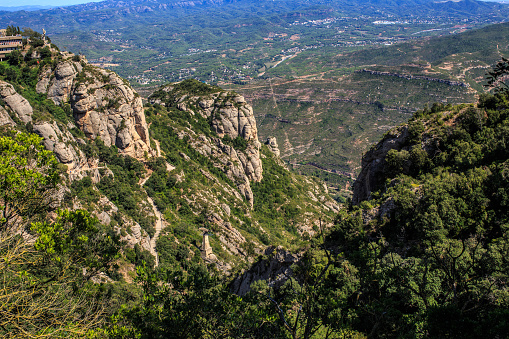 The Mountain of Montserrat (Catalonia, Spain). Montserrat mountains and Benedictine monastery of Santa Maria de Montserrat.