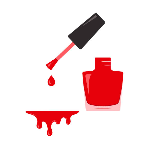 빨간 매니큐어, 오픈 병입니다. 벡터 일러스트 레이 션 - nail polish isolated cosmetics bottle stock illustrations
