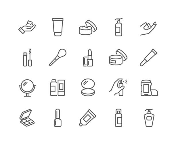 Line Cosmetics Icons Simple Set of Cosmetics Related Vector Line Icons. Contains such Icons as Cream Bottle, Lipstick, Makeup Brush and more. Editable Stroke. 48x48 Pixel Perfect. beauty product stock illustrations