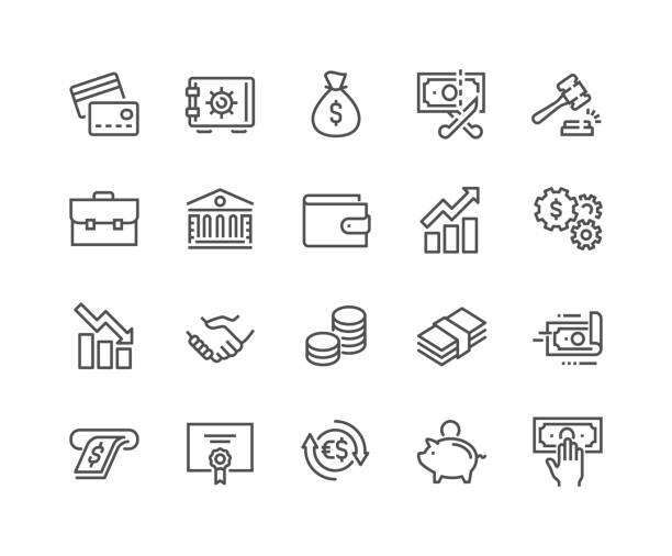 illustrazioni stock, clip art, cartoni animati e icone di tendenza di icone finanza linea - banca