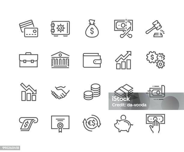 Line Finance Icons Stock Illustration - Download Image Now - Icon Symbol, Currency, Bank - Financial Building