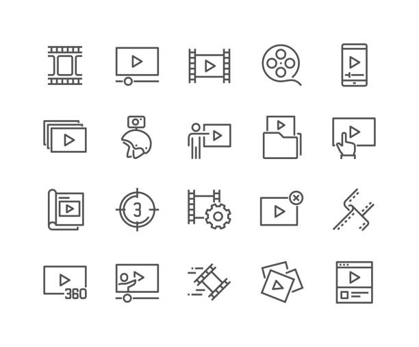 Line Video Content Icons Simple Set of Video Content Related Vector Line Icons. Contains such Icons as Presentation, Stream, Library and more. Editable Stroke. 48x48 Pixel Perfect. wide angle stock illustrations