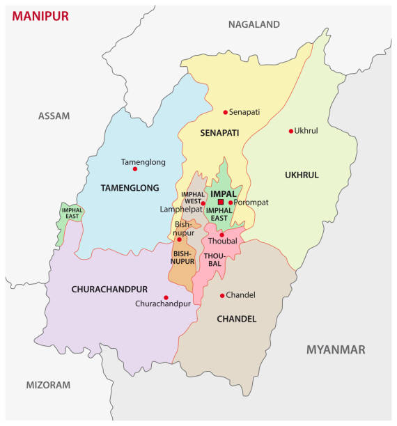 manipur administrative and political map, india manipur administrative and political vector map, india assam stock illustrations