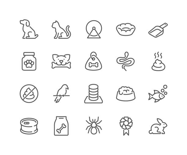 ilustraciones, imágenes clip art, dibujos animados e iconos de stock de iconos de mascotas de línea - mascota