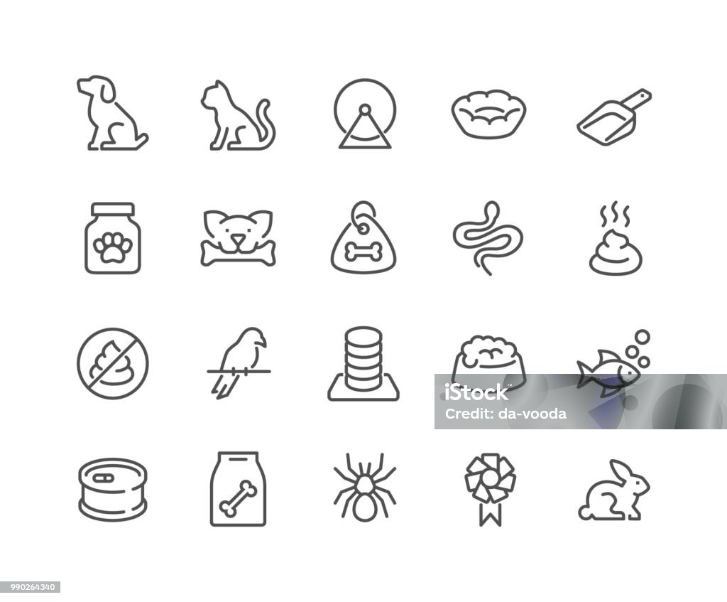 Line Pet Icons Simple Set of Pet Related Vector Line Icons. Contains such Icons as Dog, Cat, Bird, Spider, Animal Food and more. Editable Stroke. 48x48 Pixel Perfect. Icon stock vector
