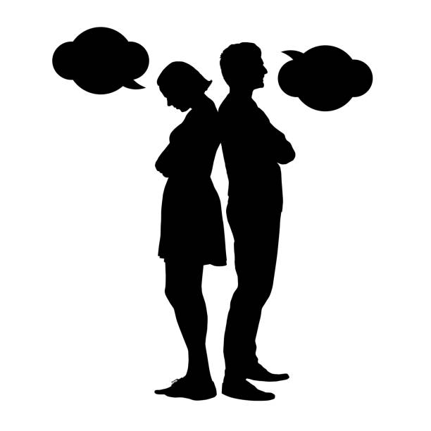 Silhouette of a young couple in a dispute - vektor Silhouette of a young couple in a dispute - vektor arguing couple divorce family stock illustrations