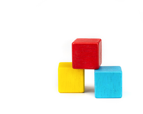 toy blocks, colorfull wooden blocks stack isolated white background.