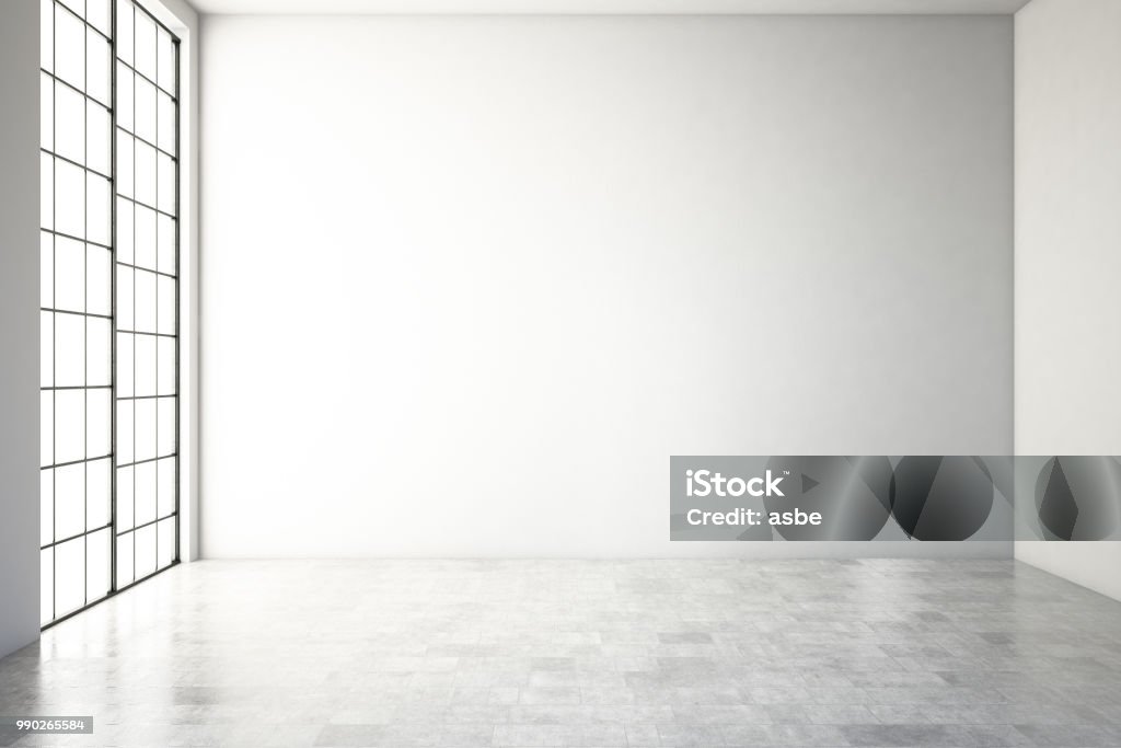 Empty Modern Interior Empty white modern interior with windows Wall - Building Feature Stock Photo