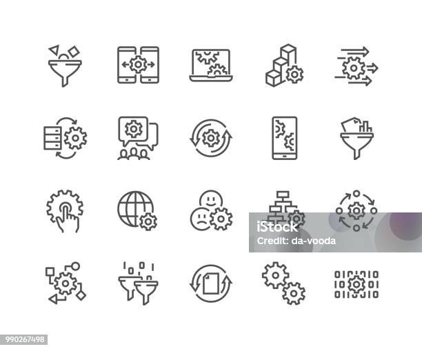 Line Data Processing Icons Stock Illustration - Download Image Now - Icon Symbol, Change, Motion