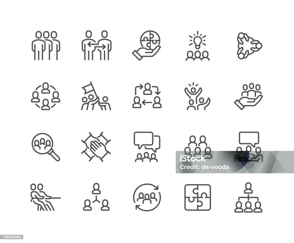 Ligne Team travail icônes - clipart vectoriel de Icône libre de droits