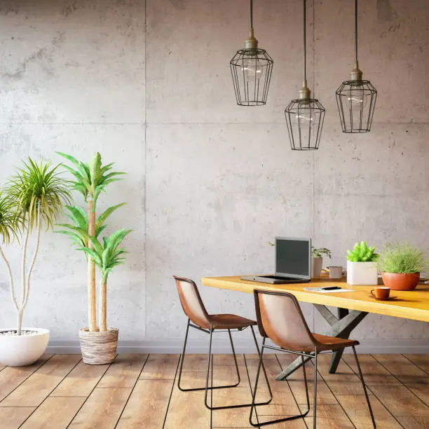 Workspace with plants and desk
