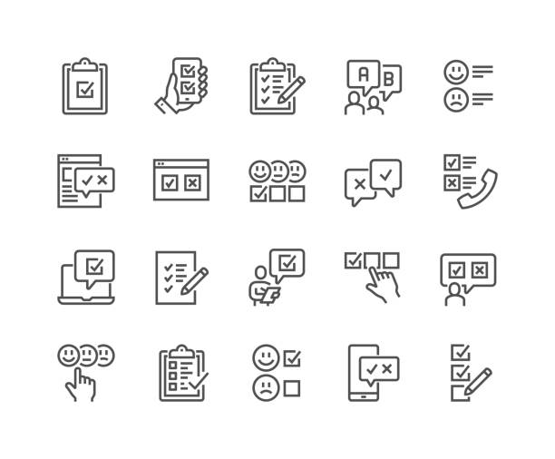 Line Survey Icons Simple Set of Survey Related Vector Line Icons. Contains such Icons as Emotional Opinion, Rating, Checklist and more. Editable Stroke. 48x48 Pixel Perfect. choice illustrations stock illustrations