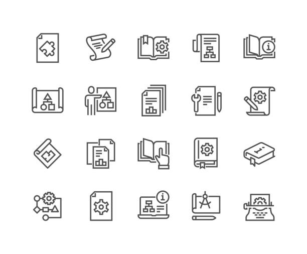 иконки технической документации линии - гид stock illustrations