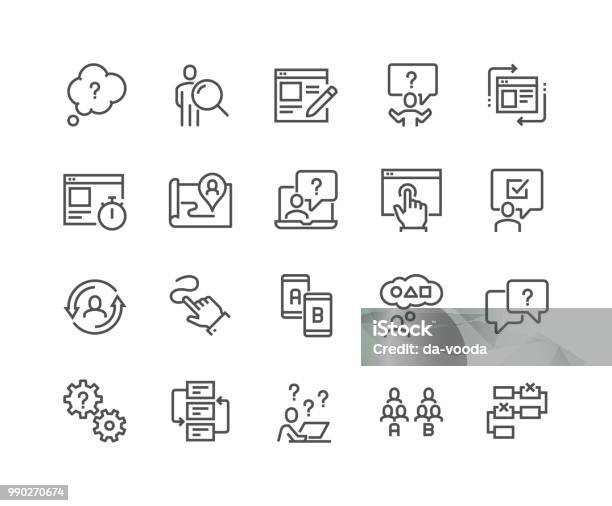 Vetores de Linha Da Interface Do Usuário E Ux Ícones e mais imagens de Ícone de Computador - Ícone de Computador, Contemplação, Ordem