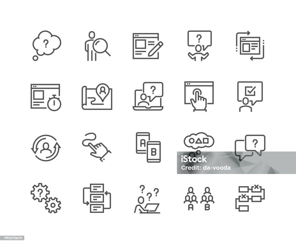 Line UI and UX Icons Simple Set of UX Related Vector Line Icons. Contains such Icons as User Flow, Journey Map, A-B Testing and more. Editable Stroke. 48x48 Pixel Perfect. Icon Symbol stock vector