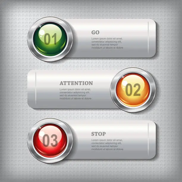 Vector illustration of Set of horizontal metallic banners with round shiny buttons