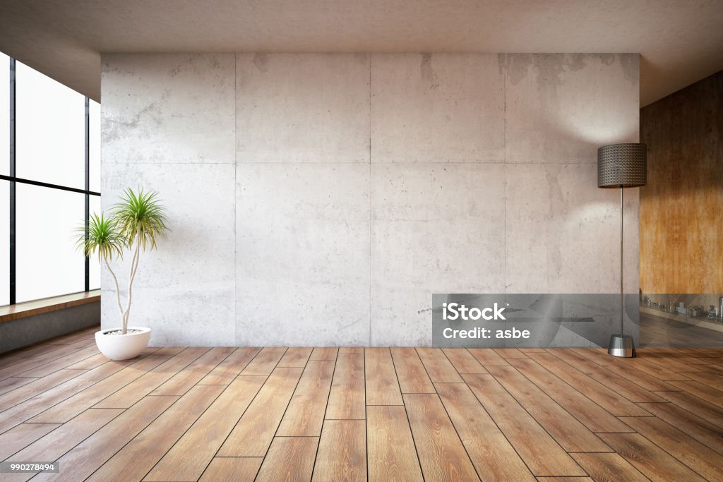Empty Concrete Wall Empty abstract concrete room wall. 3D Render Wall - Building Feature Stock Photo