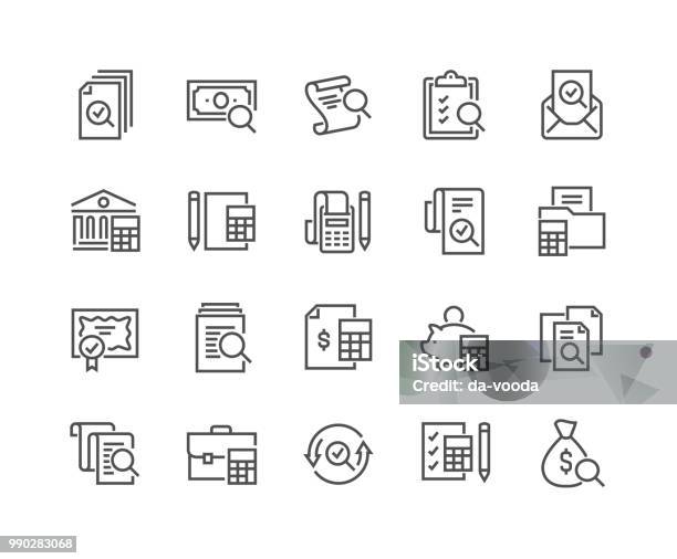 Icone Di Contabilità Delle Linee - Immagini vettoriali stock e altre immagini di Icona - Icona, Contabilità, Calcolatrice