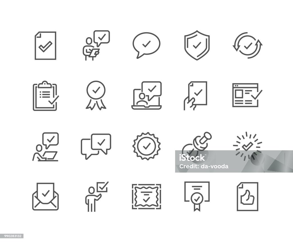 Line Approve Icons Simple Set of Approve Related Vector Line Icons. Contains such Icons as Inspector, Stamp, Check List and more. Editable Stroke. 48x48 Pixel Perfect. Icon Symbol stock vector